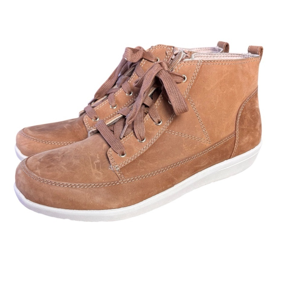 Vionic Shawna Lace-Up Tan Leather Zip-up Comfort Boots – Women’s Sz 9